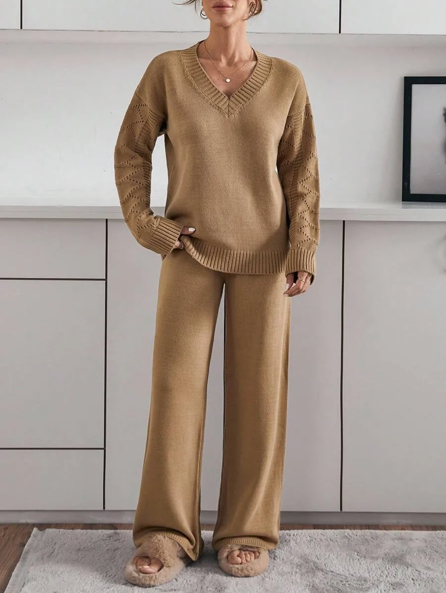 3 Compleu Tricotat cu Pantalon Denisse Maro - imagine 1