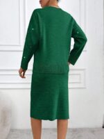 Compleu Tricotat cu Fusta Midi Daniella Verde cu Strasuri - imagine 2