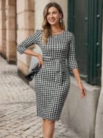 Rochie Scurta Denisse Alba cu Print Geometric Negru