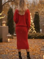 Compleu Tricotat format din Rochie fara Maneci si Bluza Corina Rosu - imagine 2