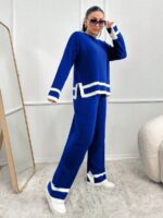 Compleu Tricotat cu Pantalon Zandra Albastru - Marimi Mari