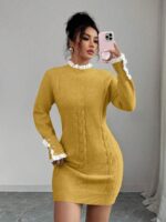 Rochie Scurta Tricotata Viviann Mustar - imagine 3