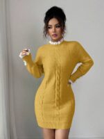 Rochie Scurta Tricotata Viviann Mustar - imagine 4