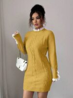 Rochie Scurta Tricotata Viviann Mustar - imagine 5