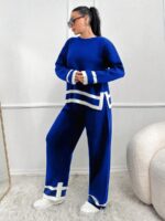 Compleu Tricotat cu Pantalon Zandra Albastru - Marimi Mari - imagine 4