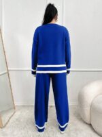 Compleu Tricotat cu Pantalon Zandra Albastru - Marimi Mari - imagine 2