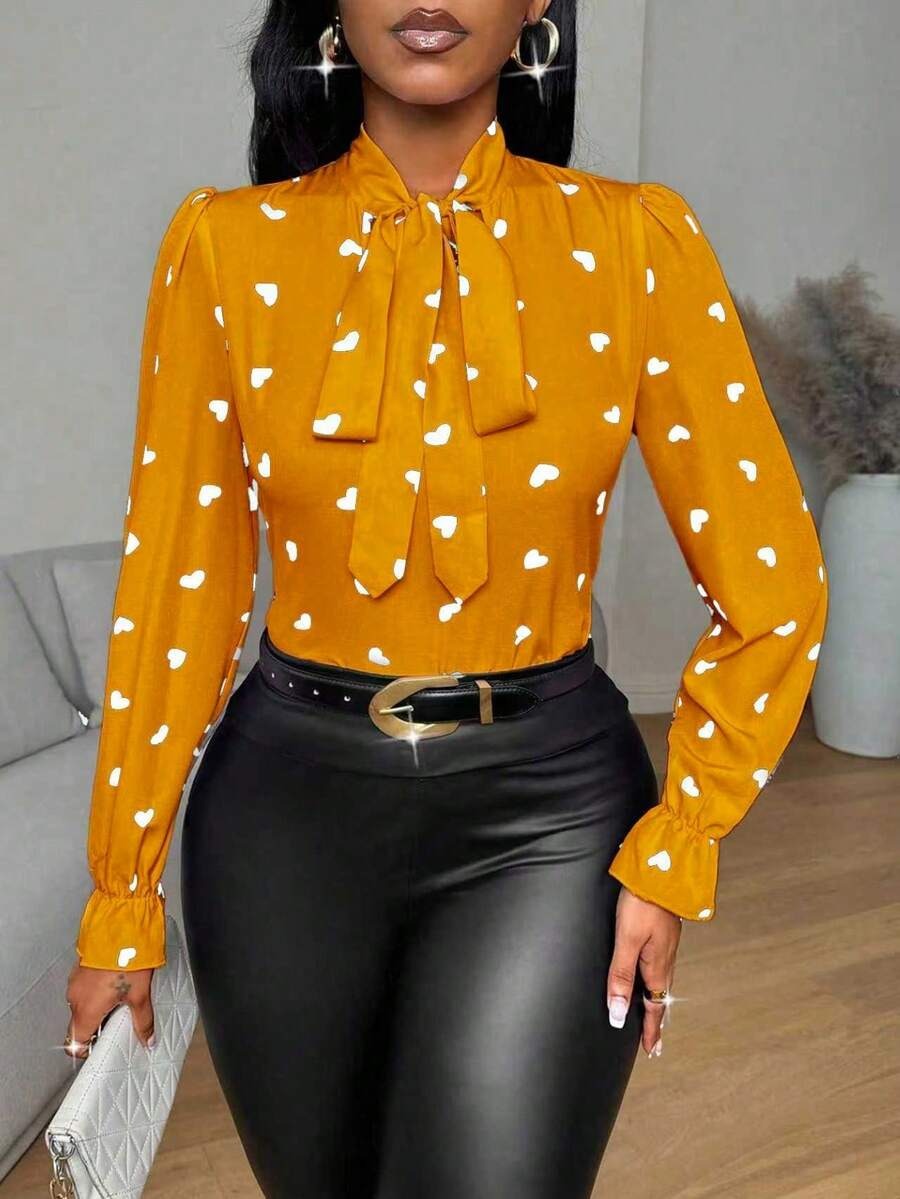 32 Bluza Dama Donna Galbena cu Inimioare Albe - imagine 1