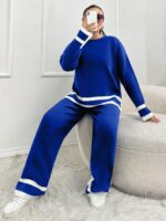 Compleu Tricotat cu Pantalon Zandra Albastru - Marimi Mari - imagine 3