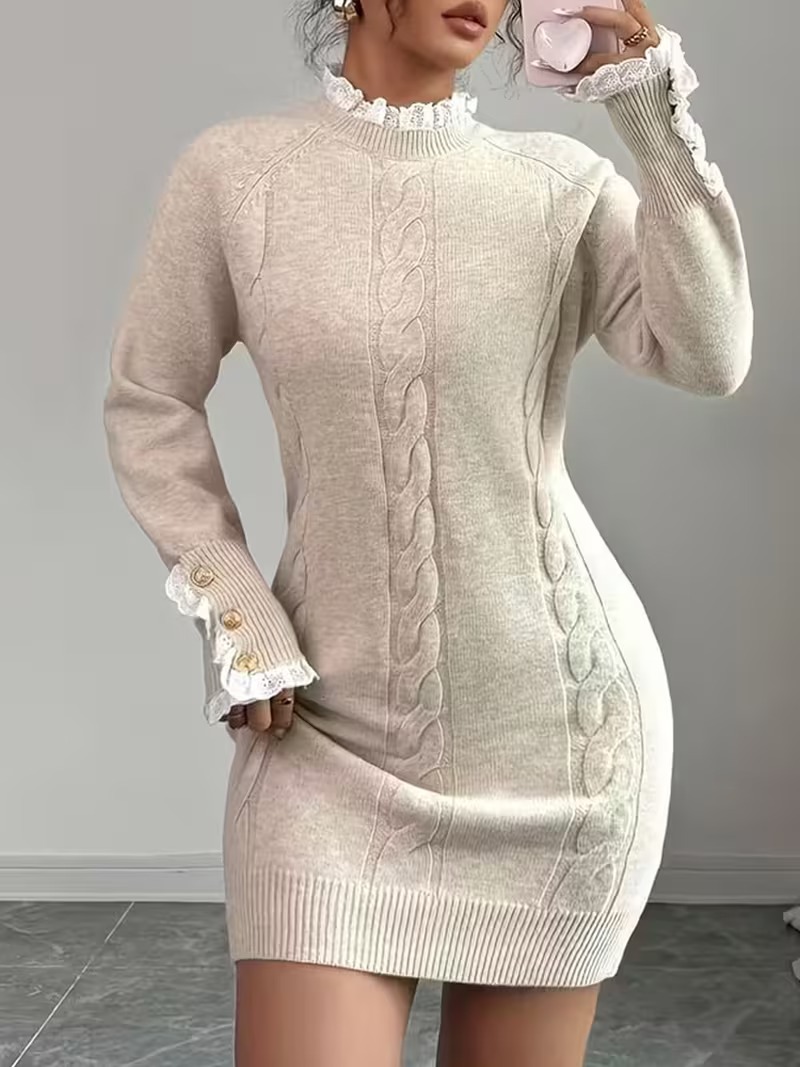 33 Rochie Scurta Tricotata Melanie Bej - imagine 1