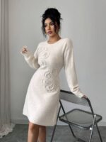 Rochie Scurta Tricotata Kalia Bej - imagine 4