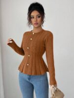 Pulover Tricotat Electra Caramiziu - imagine 3