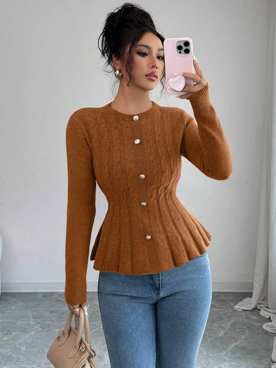 36 Pulover Tricotat Electra Caramiziu - imagine 1