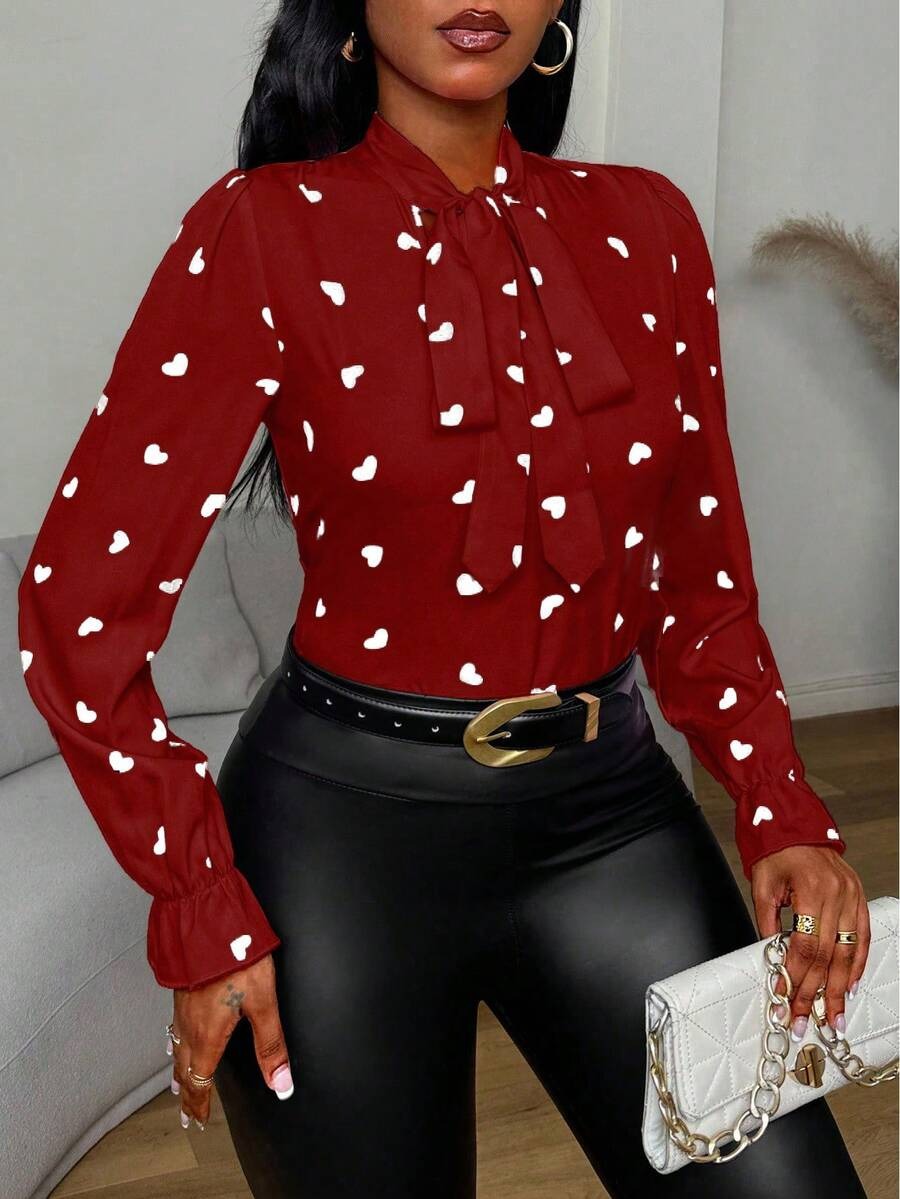 369 Bluza Dama Norie Rosie cu Inimioare Albe - imagine 1