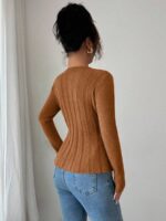 Pulover Tricotat Electra Caramiziu - imagine 2