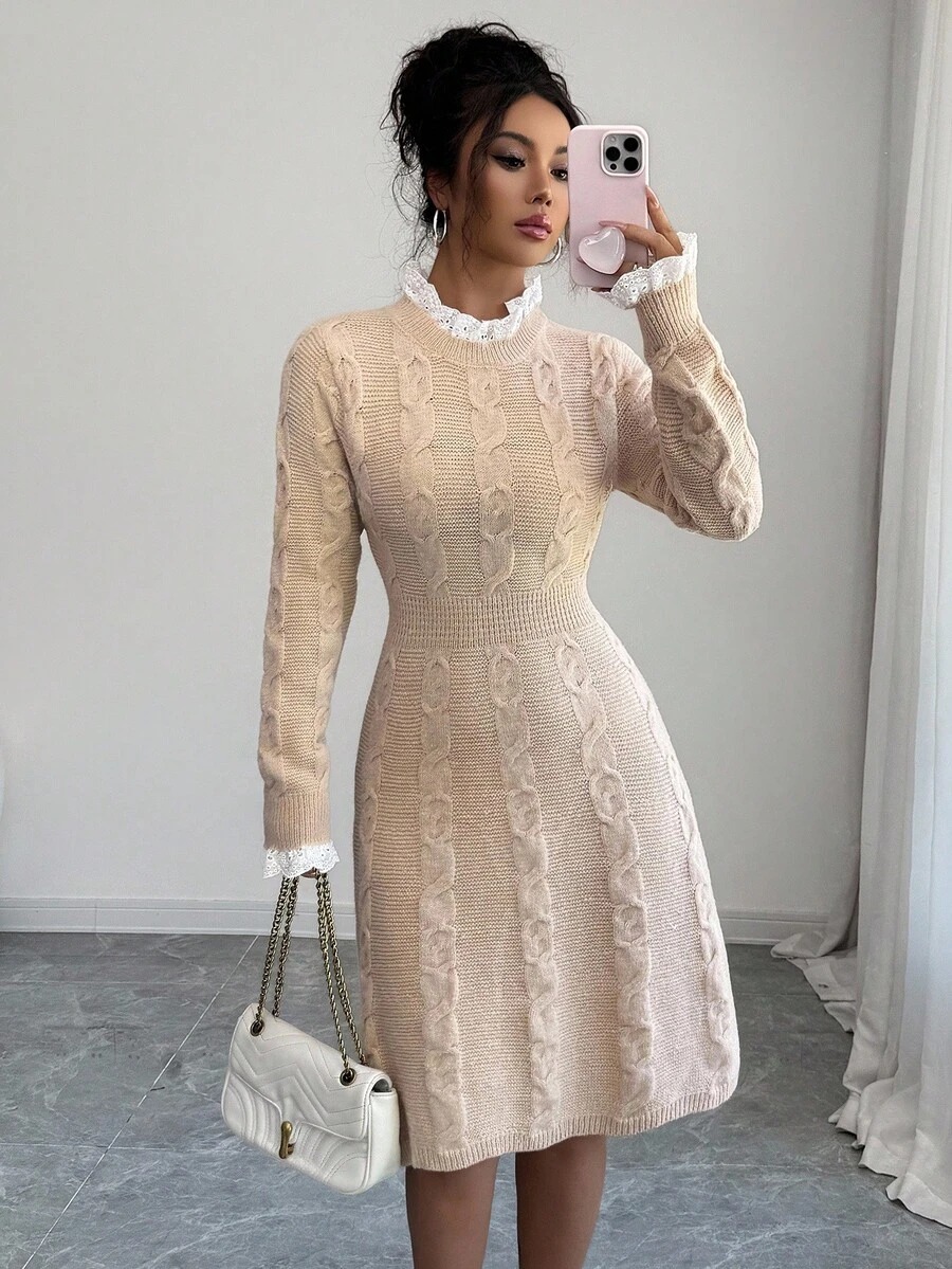 37 Rochie Scurta Tricotata Amalia Bej - imagine 1