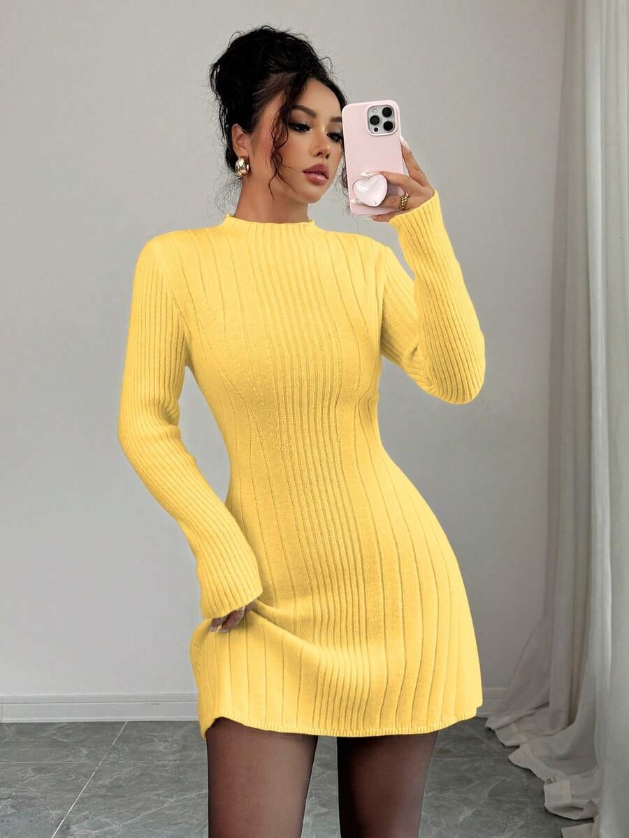 38 Rochie Scurta Tricotata Pilar Galbena - imagine 1