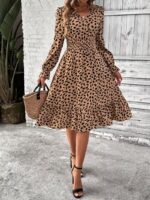 Rochie Scurta Paula Bej cu Print Negru - imagine 3