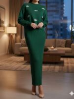 Compleu Tricotat format din Rochie fara Maneci si Bluza Cristina Verde - imagine 2