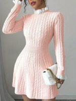 Rochie Scurta Tricotata Tensa Roz - imagine 3