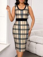 Compleu cu Rochie Midi Varvara Crem cu Print Geometric Negru - imagine 3