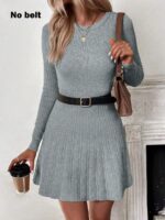 Rochie Scurta Tricotata Berry Gri - imagine 3