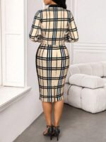 Compleu cu Rochie Midi Varvara Crem cu Print Geometric Negru - imagine 2