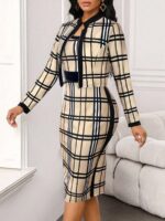 Compleu cu Rochie Midi Varvara Crem cu Print Geometric Negru - imagine 4