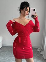 Rochie Scurta Victoria Rosie cu Perle