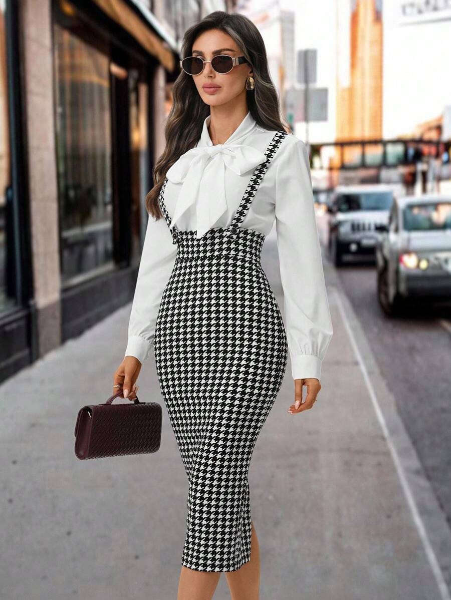 49 Sarafan Elsa Negru cu Print Geometric Alb ( fara camasa ) - imagine 1