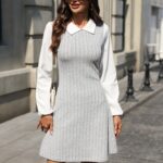 Rochie Scurta Henna Gri cu Maneci Albe - imagine 3