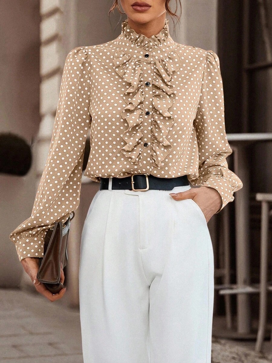 51 Camasa Dama Sisko Bej cu Buline Albe - imagine 1