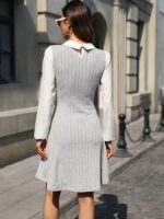 Rochie Scurta Henna Gri cu Maneci Albe - imagine 2