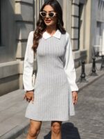 Rochie Scurta Henna Gri cu Maneci Albe