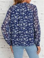 Bluza Dama Daria Bleumarin cu Print Floral Alb - imagine 2