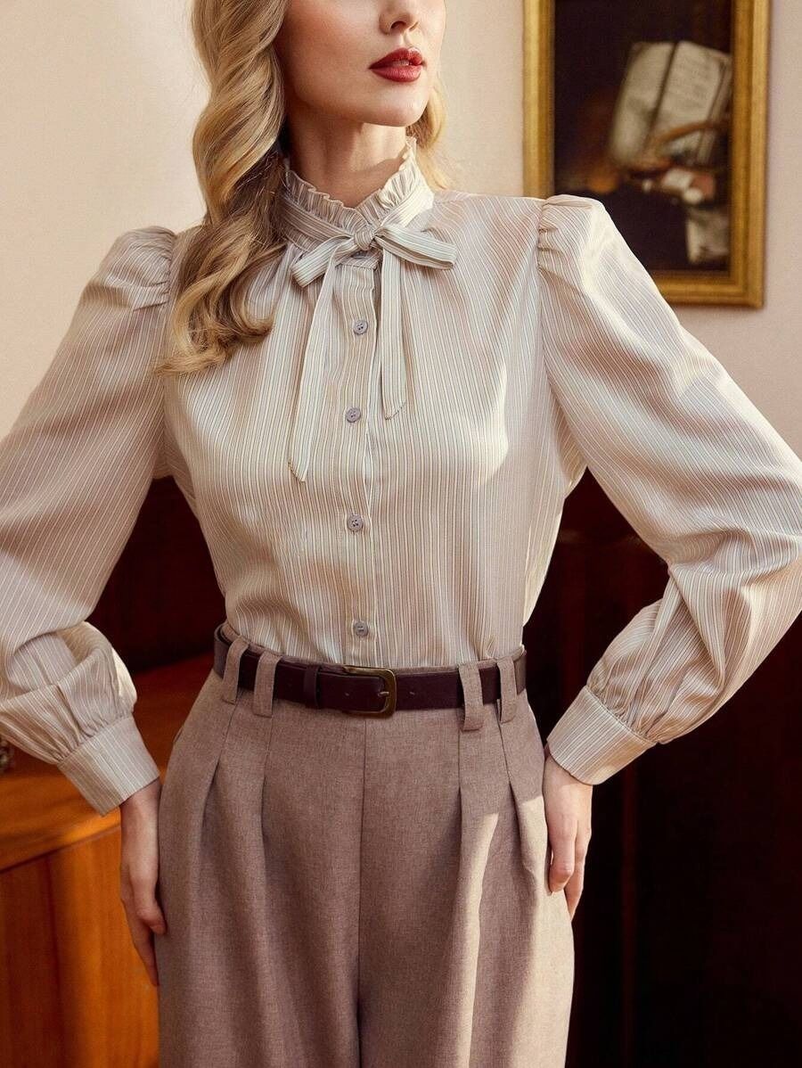 57 Camasa Dama Dora Bej cu Dungi - imagine 1