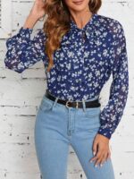 Bluza Dama Daria Bleumarin cu Print Floral Alb