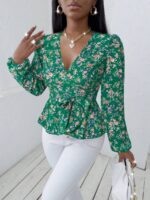 Bluza Dama Anka Verde cu Print Floral Bej