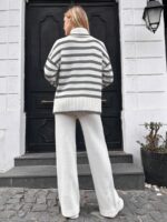 Compleu Tricotat cu Pantalon Martine Alb cu Dungi Gri - imagine 2