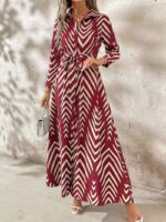 Rochie Lunga Gratiela Grena cu Print Geometric Crem - imagine 3