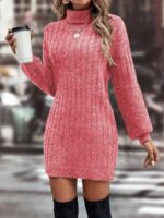 Rochie Scurta Tricotata Stanca Roz