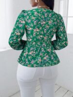 Bluza Dama Anka Verde cu Print Floral Bej - imagine 2