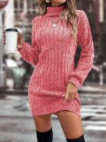 Rochie Scurta Tricotata Stanca Roz - imagine 3