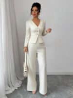 Compleu cu Pantalon Cristina Bej - imagine 3