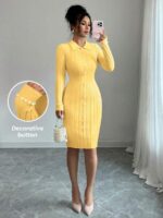 Rochie Scurta Tricotata Petra Galbena