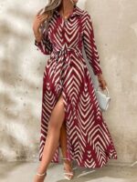 Rochie Lunga Gratiela Grena cu Print Geometric Crem