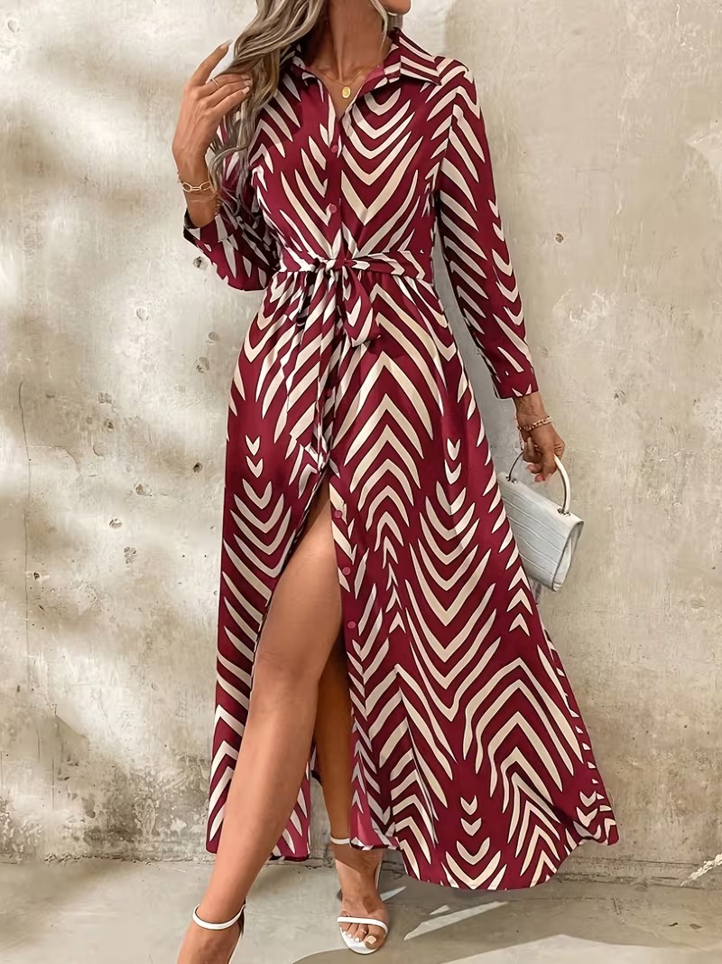 7 Rochie Lunga Gratiela Grena cu Print Geometric Crem - imagine 1