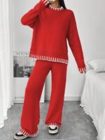 Compleu Tricotat cu Pantalon Clarah Rosu - imagine 3