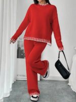 Compleu Tricotat cu Pantalon Clarah Rosu