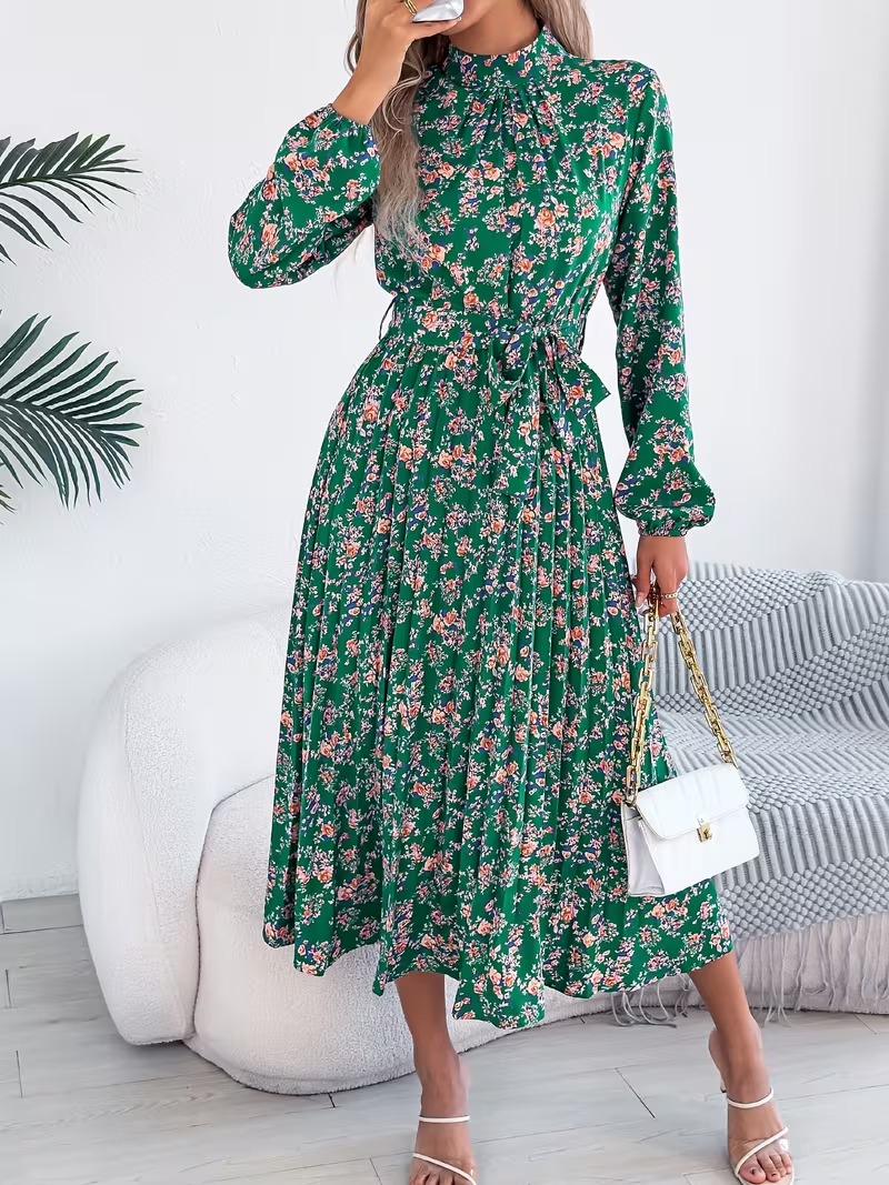 8 Rochie Midi Rita Verde Inflorata - imagine 1
