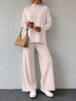 Compleu Tricotat cu Pantalon Carla Roz Pudra